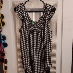 Black and White Gingham Top with Flutter Sleeves
